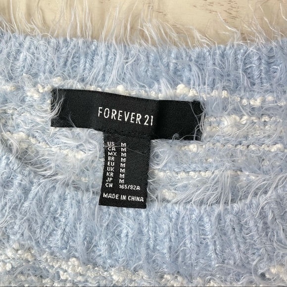 Forever 21 Pastel Powder Blue Super Soft Striped Fuzzy Eyelash Pullover Sweater - Picture 8 of 9